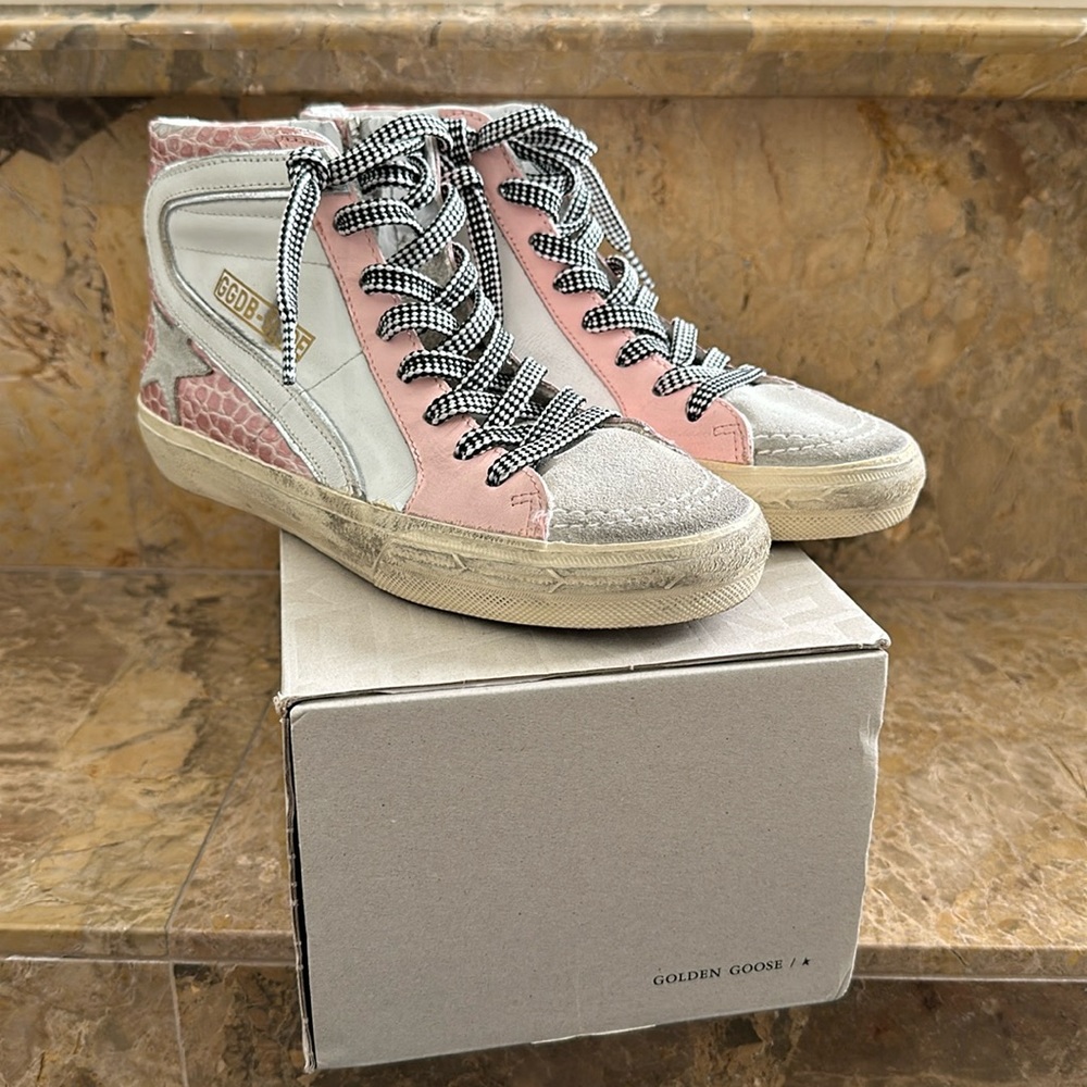 Golden Goose Pink Croc Slides Sneakers Sz 38